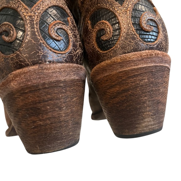 Corral Boots Brown Distressed Lizard Inlay Snip Toe style C2118, Sz 7 - Picture 14 of 16